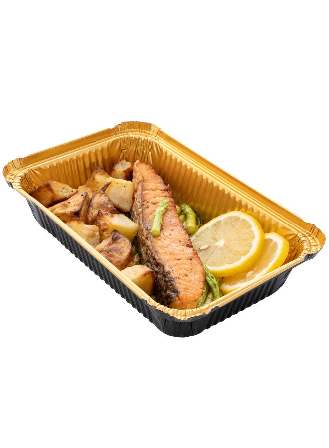 Restaurantware Foil Lux 27 Ounce Foil Pans, 200 Recyclable Aluminum Take Out Containers - Heavy Duty, Rectangle, Black And Gold Aluminum Foil To Go Containers, Freezer Safe, For Large Meals Or Sides - Image 2