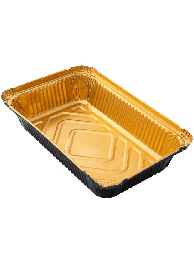 Restaurantware Foil Lux 27 Ounce Foil Pans, 200 Recyclable Aluminum Take Out Containers - Heavy Duty, Rectangle, Black And Gold Aluminum Foil To Go Containers, Freezer Safe, For Large Meals Or Sides - Image 1