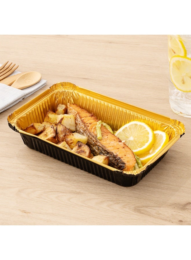 Restaurantware Foil Lux 27 Ounce Foil Pans, 200 Recyclable Aluminum Take Out Containers - Heavy Duty, Rectangle, Black And Gold Aluminum Foil To Go Containers, Freezer Safe, For Large Meals Or Sides - Image 3