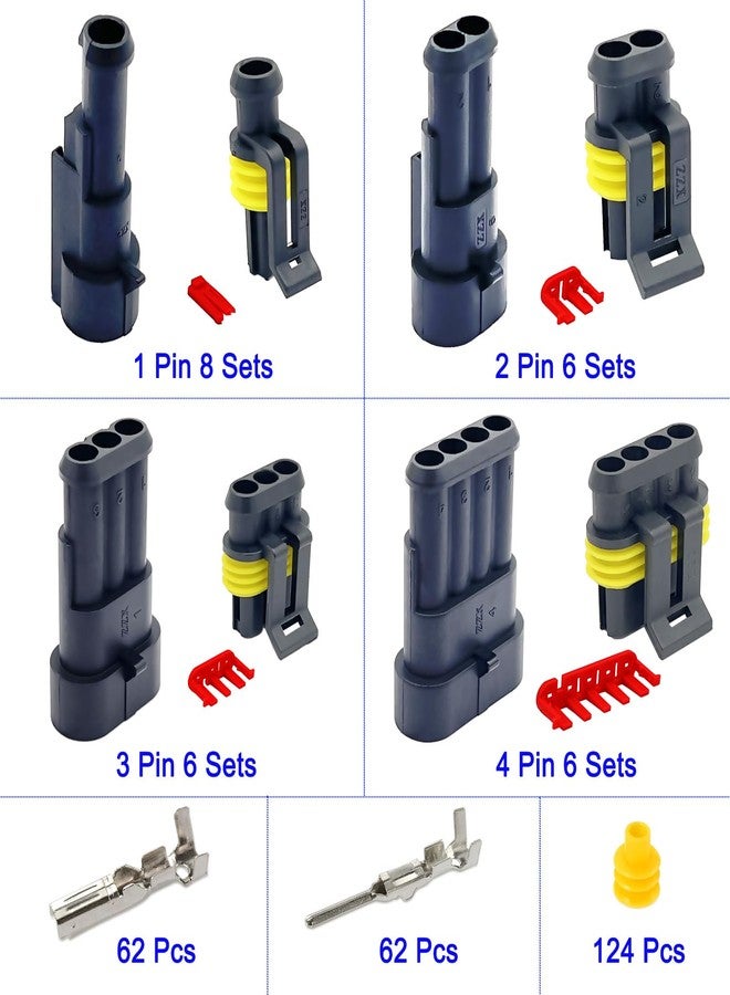Twippo 352Pcs Waterproof Car Electrical Connector Terminals Automotive Electrical Wire Connector Plug Kit 1/2/3/4 Pin Connectors Male and Female - Image 2