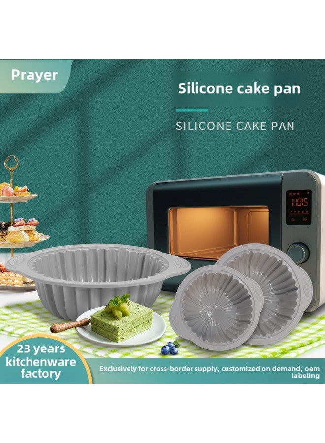 Silicone Baking Tray Air Fryer Round Cake Mold Baking Pad American Style Kitchen Utensils For Cake Bread Meat And Fish-Specifications:small Size Baking Pan 23*20*7CM-Color:Gray [opp Bag]]  - Image 2