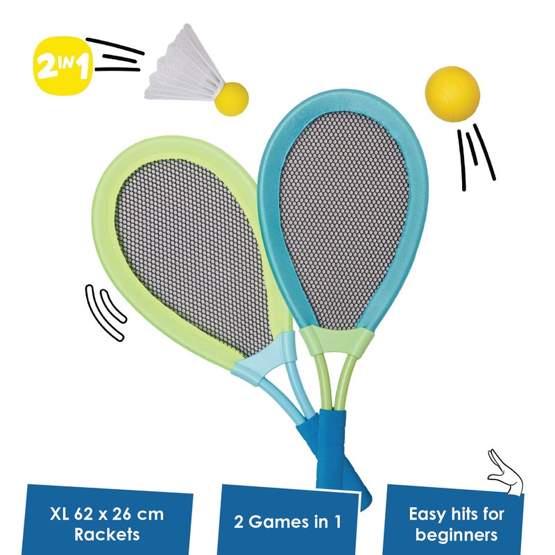 alldoro XL Racket Set | Oversized 62x26cm Rackets | Shuttlecock & Soft Ball Included | Weatherproof | Outdoor Badminton Toy for Kids Age 5+ - Image 2