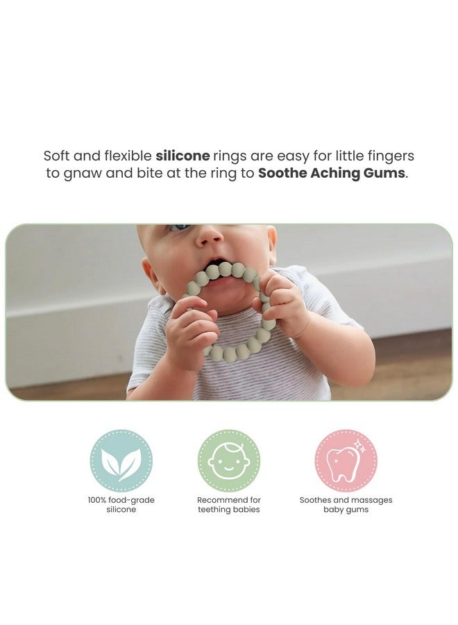 Nearbyme Nearbyme Silicone Teether Rings, 4 Neutral (White, Beige, etc.) Baby Teether Bracelets for 3m+ Babies to Self-Soothe - Image 1