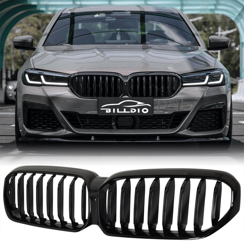 BILLDIO G30 Grille Black Kidney Single slats Grill Compatible With BMW 5 Series G30 2021 2022 2023 530e 530i 540i M550i xDrive ABS Gloss Black Kidney Grill