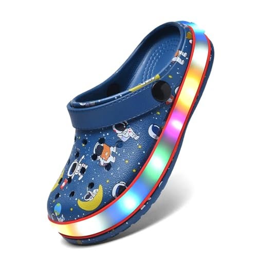 XPKWS Toddler Kids Clogs Boys Girls LED Garden Shoes Light up Sandals Slip on Quick Dry Beach Slippers (YHY-Navy,26) - Image 1