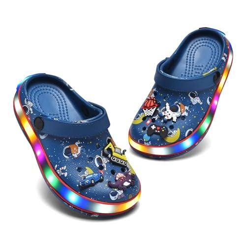 XPKWS Toddler Kids Clogs Boys Girls LED Garden Shoes Light up Sandals Slip on Quick Dry Beach Slippers (YHY-Navy,26) - Image 5