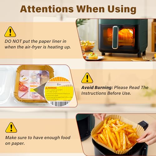ReLuien Air Fryer Liners Disposable, 125Pcs Parchment Paper, 8 Inch Non-stick Air Fryer Paper Liners, Unbleached Square Airfryer Liners for 5-8QT Air Fryer, Baking, Roasting Microwave - Image 5