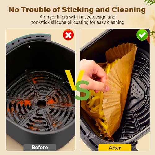 ReLuien Air Fryer Liners Disposable, 125Pcs Parchment Paper, 8 Inch Non-stick Air Fryer Paper Liners, Unbleached Square Airfryer Liners for 5-8QT Air Fryer, Baking, Roasting Microwave - Image 2