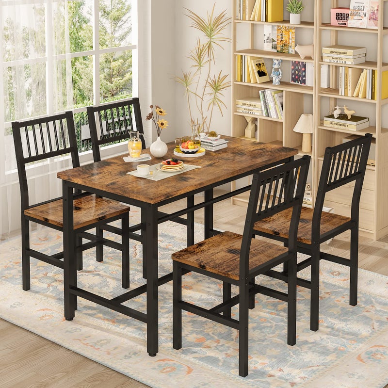 AWQM 472 Inch Dining Table Set for 4Industrial Table with 4 Curved Chairs Set5Piece Rectangular Kitchen Table Set for Dining RoomBreakfast NookSmall SpaceRustic Brown