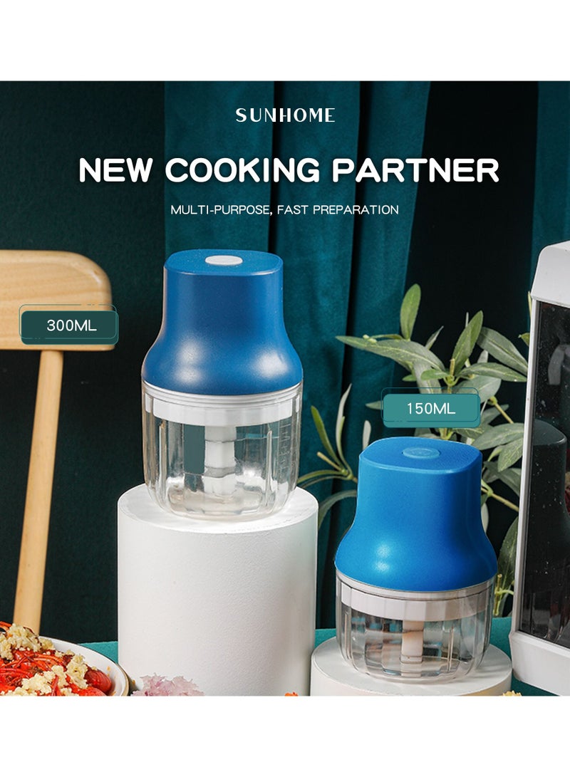 Sunhome 2-in-1 Electric Chopper Mixer Grinder 150ml+300ml 45W SH-188B Blue/Clear  - Image 3