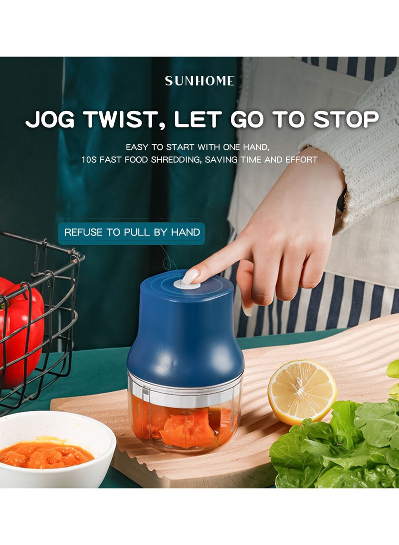 Sunhome 2-in-1 Electric Chopper Mixer Grinder 150ml+300ml 45W SH-188B Blue/Clear  - Image 2