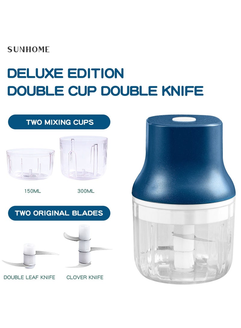 Sunhome 2-in-1 Electric Chopper Mixer Grinder 150ml+300ml 45W SH-188B Blue/Clear  - Image 1