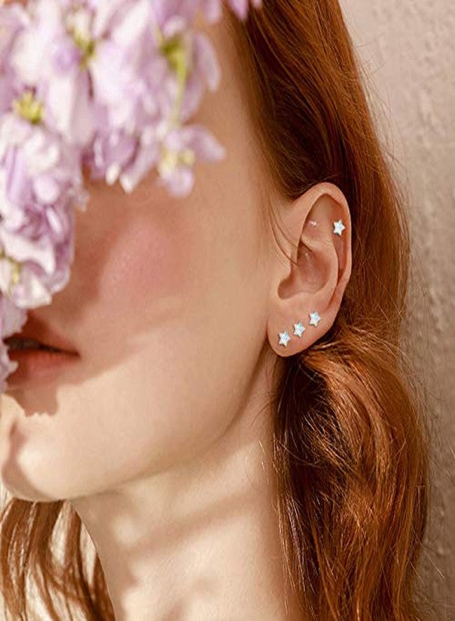 CUOKA MIRACLE Hypoallergenic Earrings Synthetic Opal Star Stud Earrings Tiny Small Earrings Gifts for Women Earrings Sterling Silver Minimalist Jewelry for Sensitive Ears - Image 2