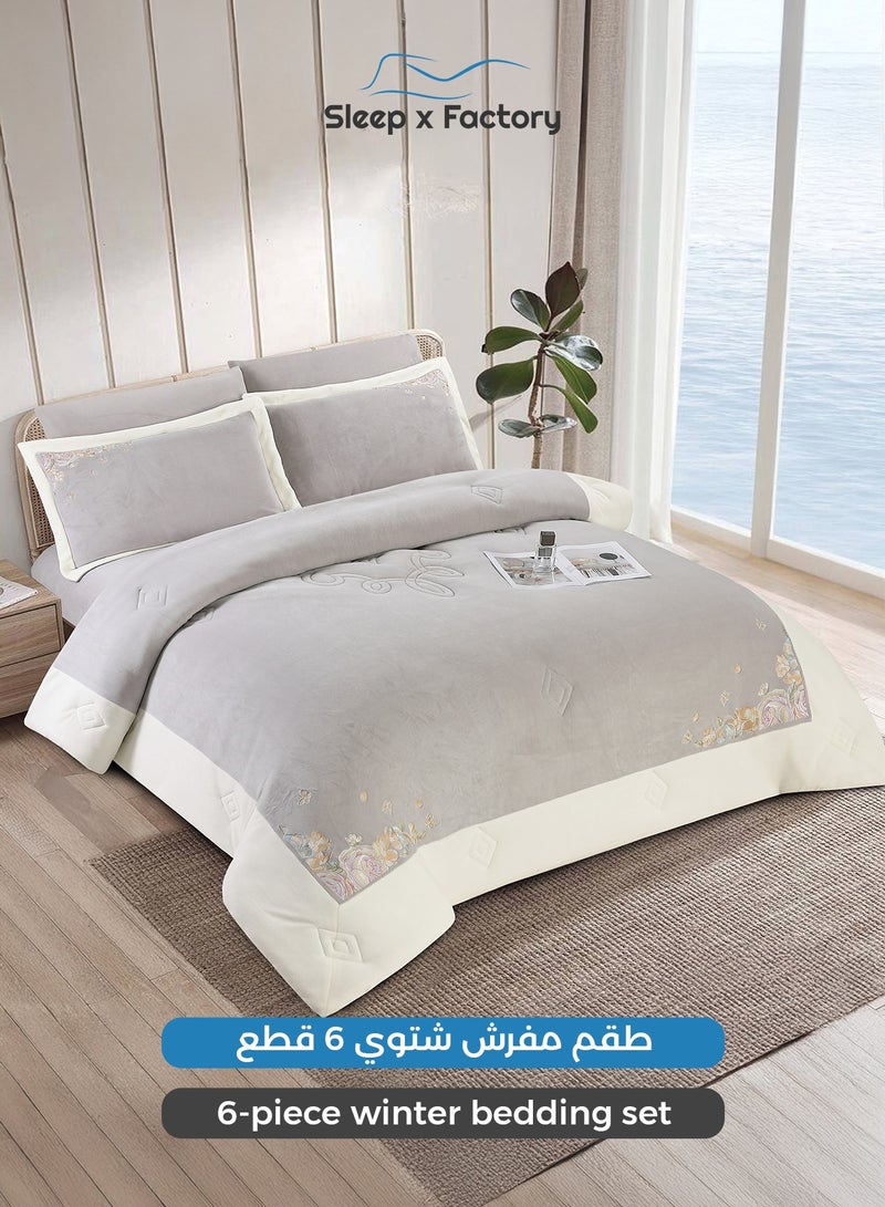 سليب × فاكتوري طقم مفرش شتوي مخمل مزخرف 6 قطع – مقاس كينج - Image 1