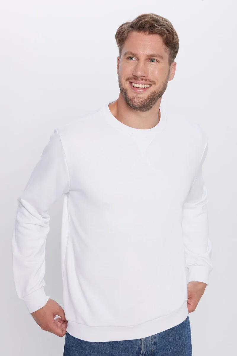Tudors Unisex Relax Fit Comfortable Cut Cotton Basic White Crew Neck Sweatshirt