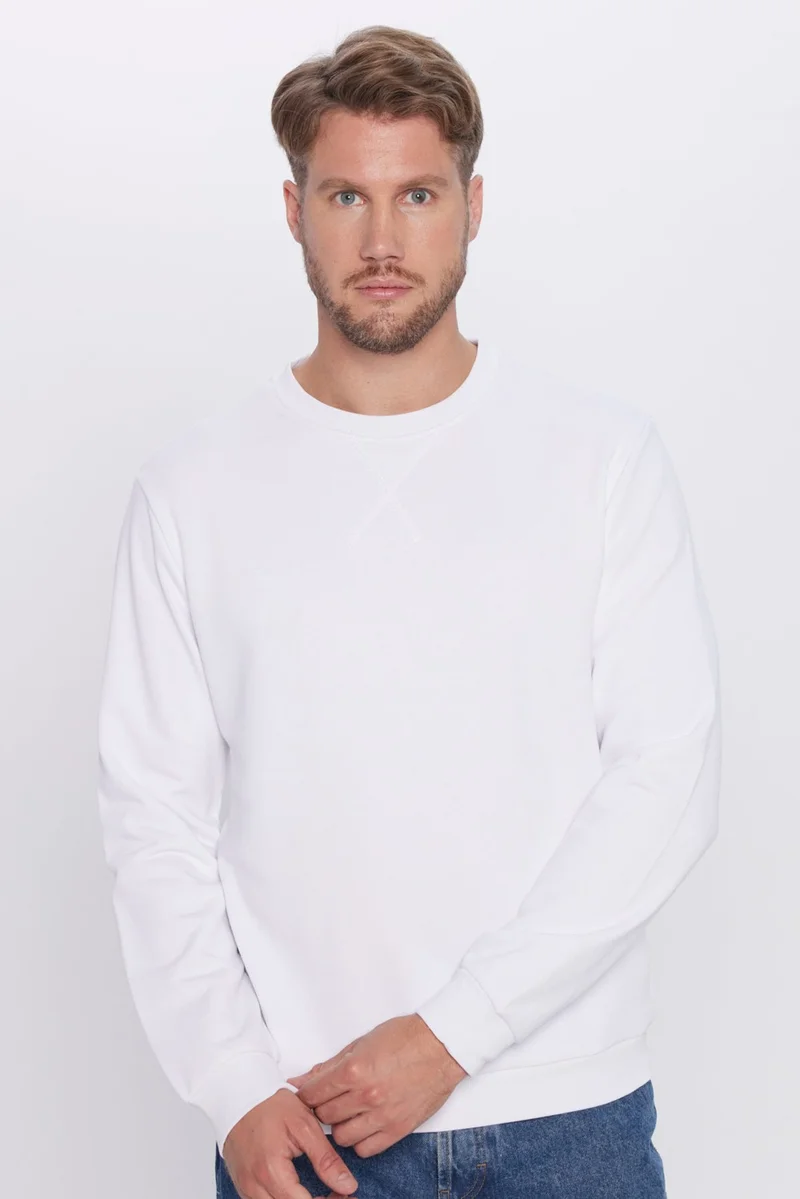 Tudors Unisex Relax Fit Comfortable Cut Cotton Basic White Crew Neck Sweatshirt