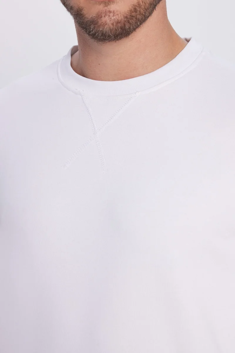 Tudors Unisex Relax Fit Comfortable Cut Cotton Basic White Crew Neck Sweatshirt