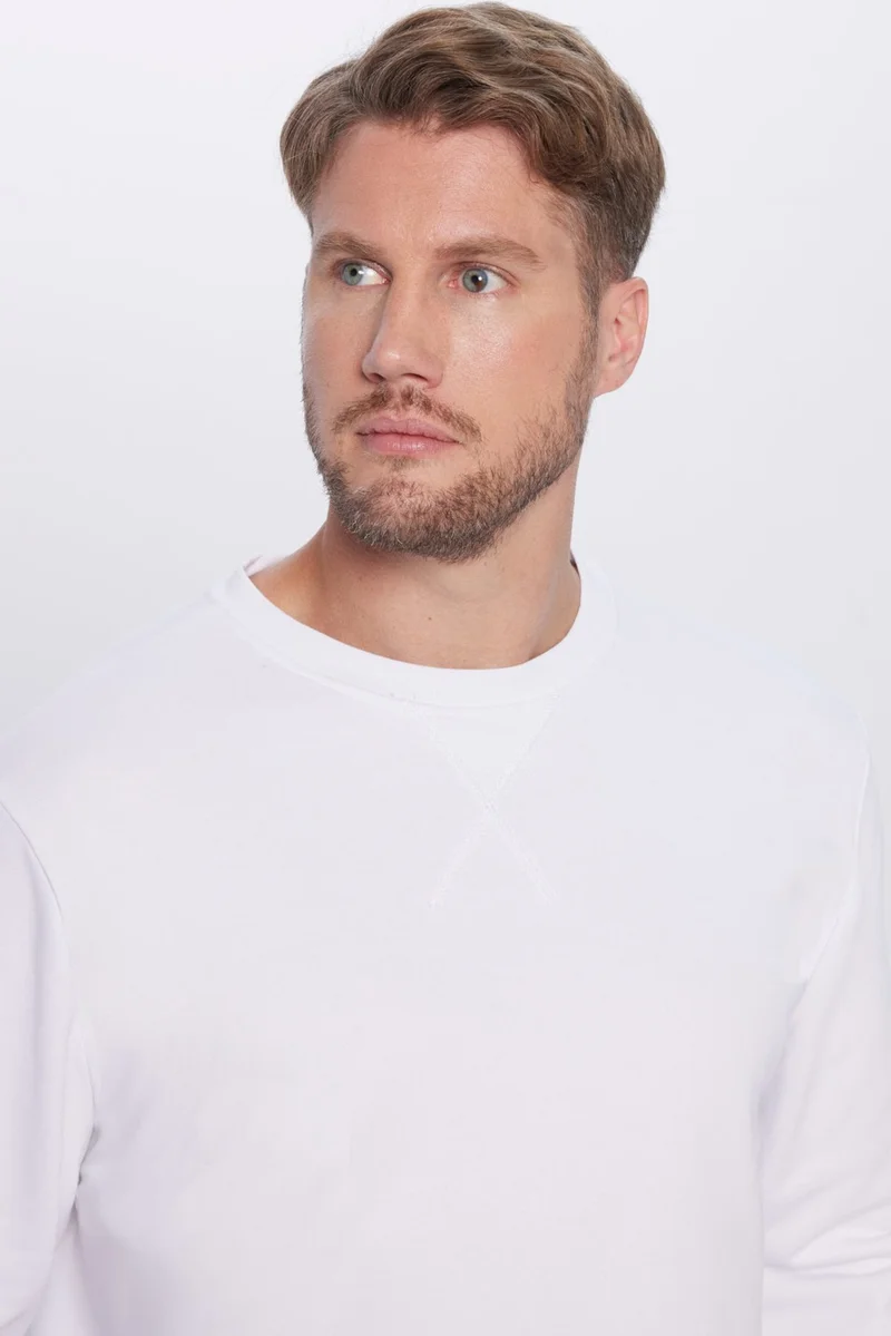 Tudors Unisex Relax Fit Comfortable Cut Cotton Basic White Crew Neck Sweatshirt