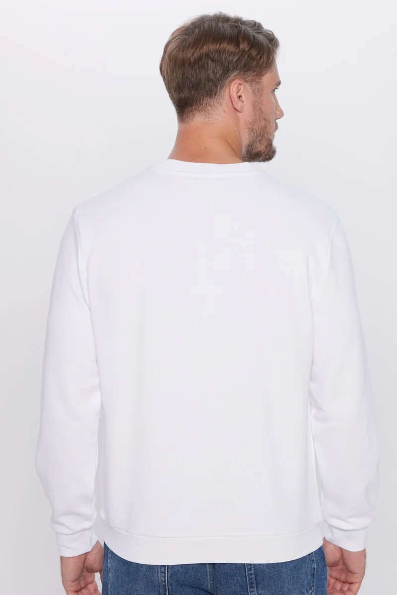 Tudors Unisex Relax Fit Comfortable Cut Cotton Basic White Crew Neck Sweatshirt
