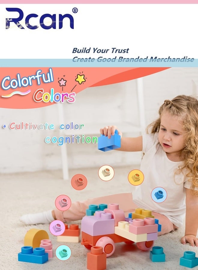 Rcan Soft Building Blocks For Toddlers,80 Pcs Baby Blocks Stacking Blocks Sensory Toys,Kids STEM Educational Sets,Soft Rubber Blocks Big Building Blocks Toys Gifts For Boys Girls 1-5 Years - Image 3