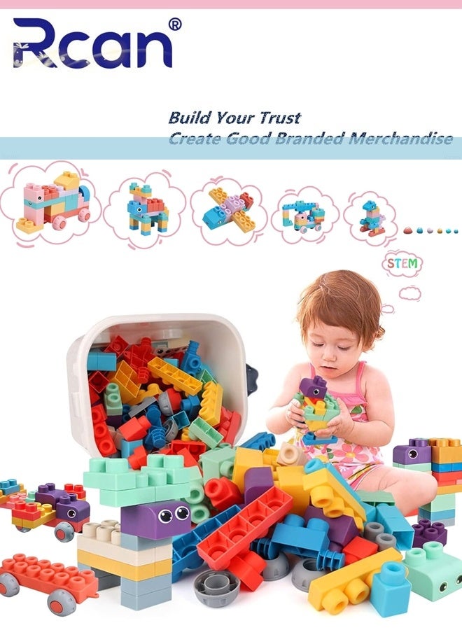 Rcan Soft Building Blocks For Toddlers,80 Pcs Baby Blocks Stacking Blocks Sensory Toys,Kids STEM Educational Sets,Soft Rubber Blocks Big Building Blocks Toys Gifts For Boys Girls 1-5 Years - Image 1