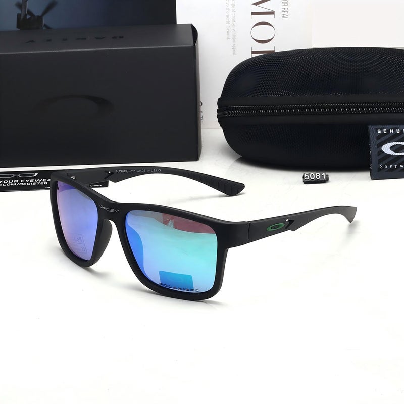 Oakley Matte Black Square Polarized Sunglasses Blue Revo Mirror Lens with Non-Slip Temples,UV400 Driving Shades for Men - Image 1