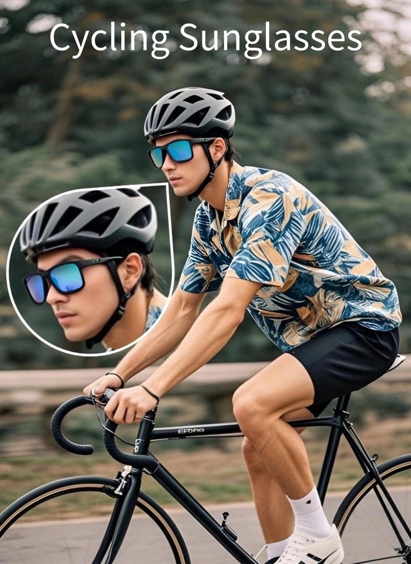 Oakley Matte Black Square Polarized Sunglasses Blue Revo Mirror Lens with Non-Slip Temples,UV400 Driving Shades for Men - Image 3