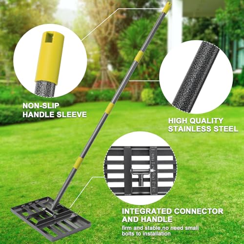 FLY HAWK Lawn Leveling Rake | Levelawn Tool | Level Soil or Dirt Ground Surfaces Easily | 18” x 10” Ground Plate | rakes for lawns Heavy Duty 72” Extra Long Handle | Extracted Iron Metal Black - Image 3