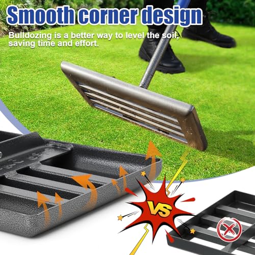 FLY HAWK Lawn Leveling Rake | Levelawn Tool | Level Soil or Dirt Ground Surfaces Easily | 18” x 10” Ground Plate | rakes for lawns Heavy Duty 72” Extra Long Handle | Extracted Iron Metal Black - Image 4