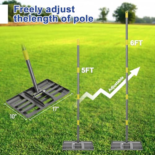 FLY HAWK Lawn Leveling Rake | Levelawn Tool | Level Soil or Dirt Ground Surfaces Easily | 18” x 10” Ground Plate | rakes for lawns Heavy Duty 72” Extra Long Handle | Extracted Iron Metal Black - Image 2