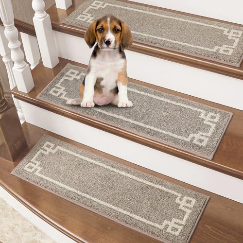 BEQHAUSE Stair Treads for Wooden Steps Non Slip Washable Carpet Stair Treads with Reusable Residue Free Backing Soft Polyester Stair Rugs Indoor for Kids Elders and Dogs 9”x28”,4pcs,Taupe - Image 1