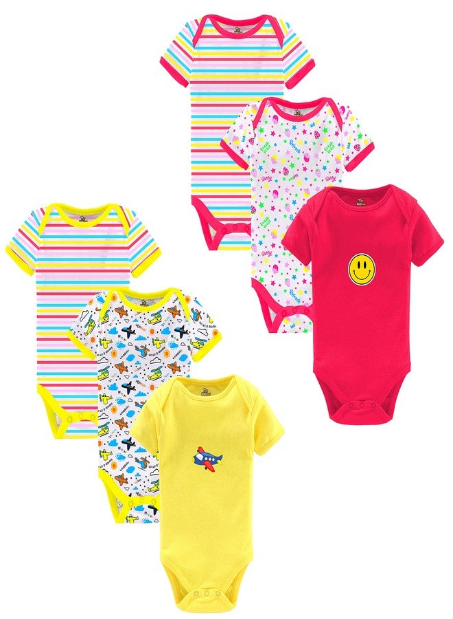 Kidbee NewBorn Baby Cotton Bodysuits (Pack of 6) (Yellow,Rani, 12-18 Months) - Image 1