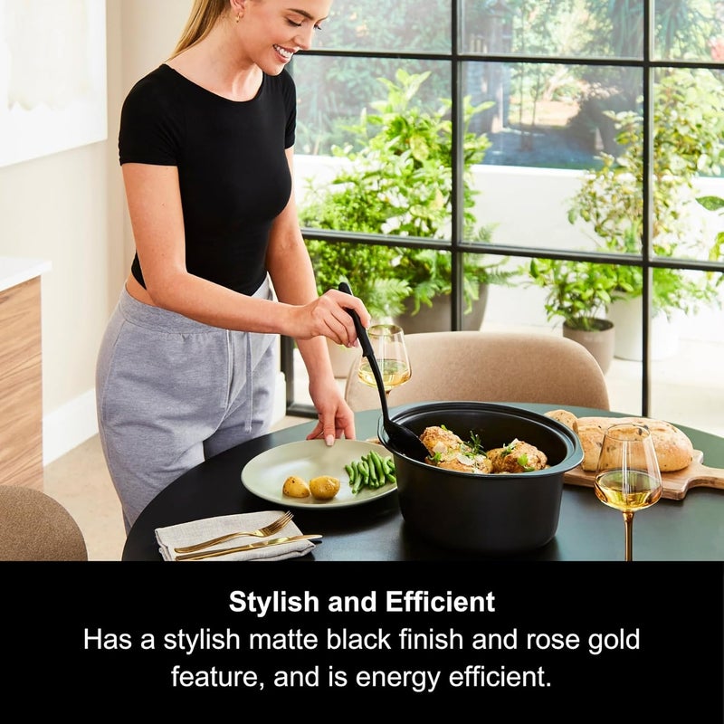 مورفي ريتشاردز طنجرة طهي بطيء 6.5 لتر للقلي والطهي البطيء، وعاء ألومنيوم غير لاصق آمن لغسالة الصحون، مقابض ملمس بارد، أسود غير لامع ووردي ذهبي، 461016 - Image 5