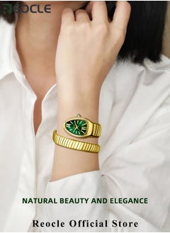 REOCLE Women's Bracelet Watch with Oval Dial and Daily Waterproof & Personalized Snake-shaped Three-circle Wrist Bracelet Watch for Ladies as Gifts  - Image 2