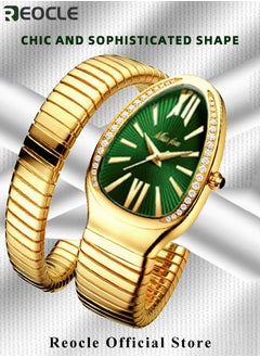 REOCLE Women's Bracelet Watch with Oval Dial and Daily Waterproof & Personalized Snake-shaped Three-circle Wrist Bracelet Watch for Ladies as Gifts  - Image 3