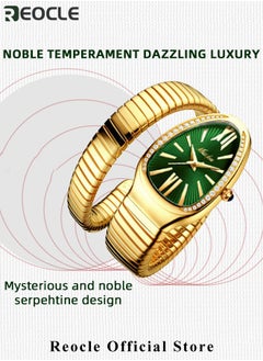 REOCLE Women's Bracelet Watch with Oval Dial and Daily Waterproof & Personalized Snake-shaped Three-circle Wrist Bracelet Watch for Ladies as Gifts  - Image 4