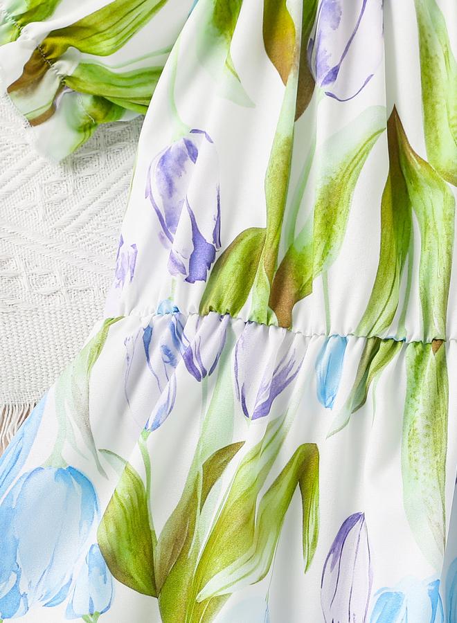 Take Two Girls Tulip Print Puff Sleeve Dress - Image 5