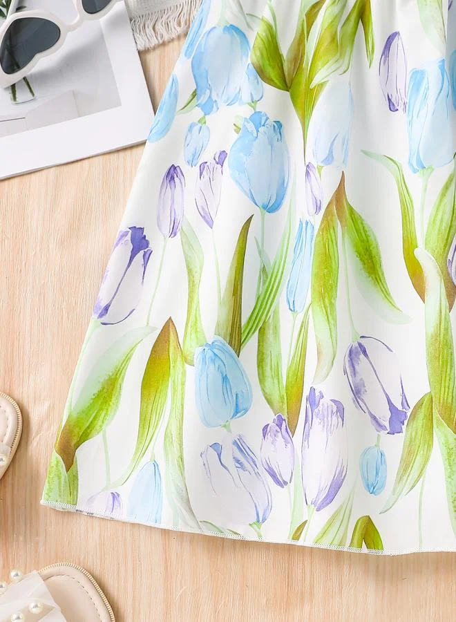 تايك تو Take Two Girls Tulip Print Puff Sleeve Dress