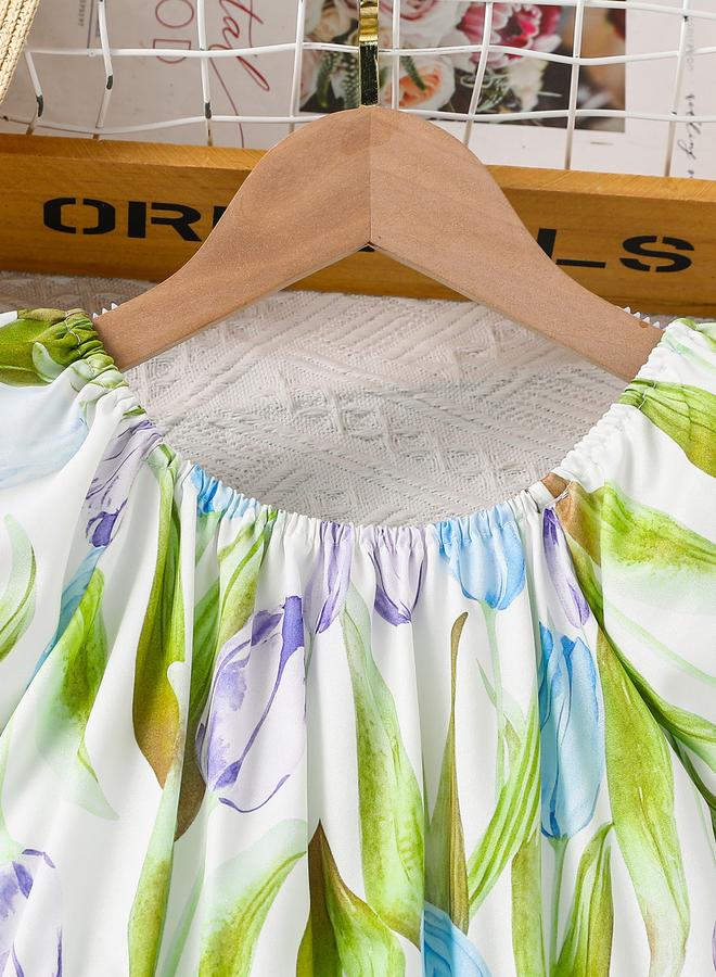 Take Two Girls Tulip Print Puff Sleeve Dress - Image 3