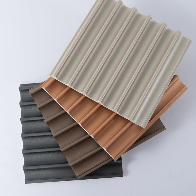4 PACK GLOSSY METAL FINISH WPC SOUNDPROOF 3D WALL PANELS FOR INTERIOR WALL DECOR WAVY GRAIN PANEL WALL SLATS SAMPLE