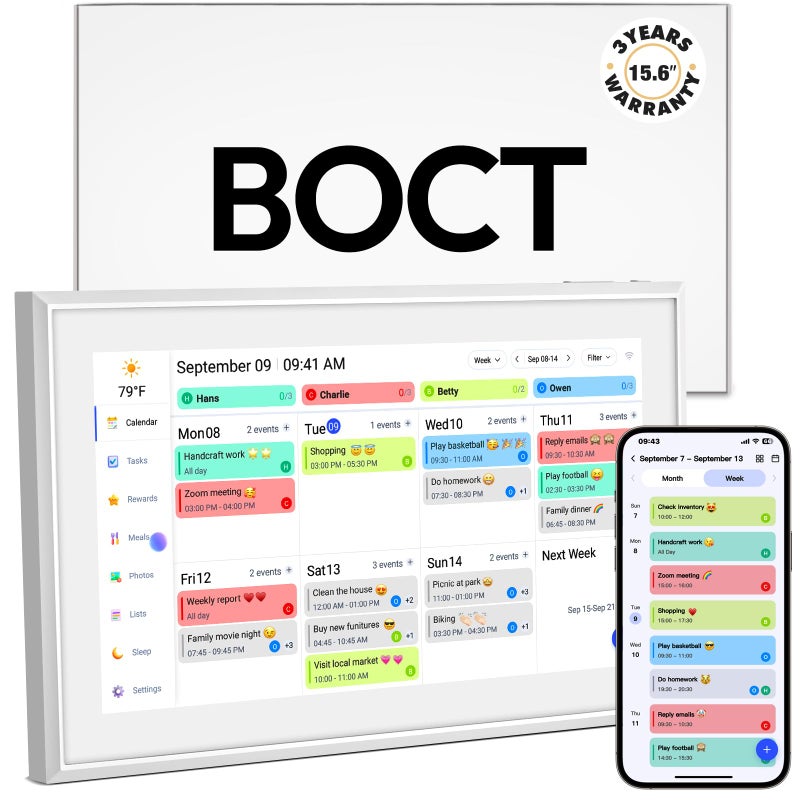 povee BOCT 15.6'' Digital Calendar Wall - 64GB Memory Touch Screen Chore Chart Smart Calendar,Digital Planner,Auto-Sync,APP Control,Interactive Family Schedules, Gift for Mother - Image 1