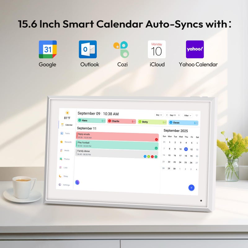 povee BOCT 15.6'' Digital Calendar Wall - 64GB Memory Touch Screen Chore Chart Smart Calendar,Digital Planner,Auto-Sync,APP Control,Interactive Family Schedules, Gift for Mother - Image 2