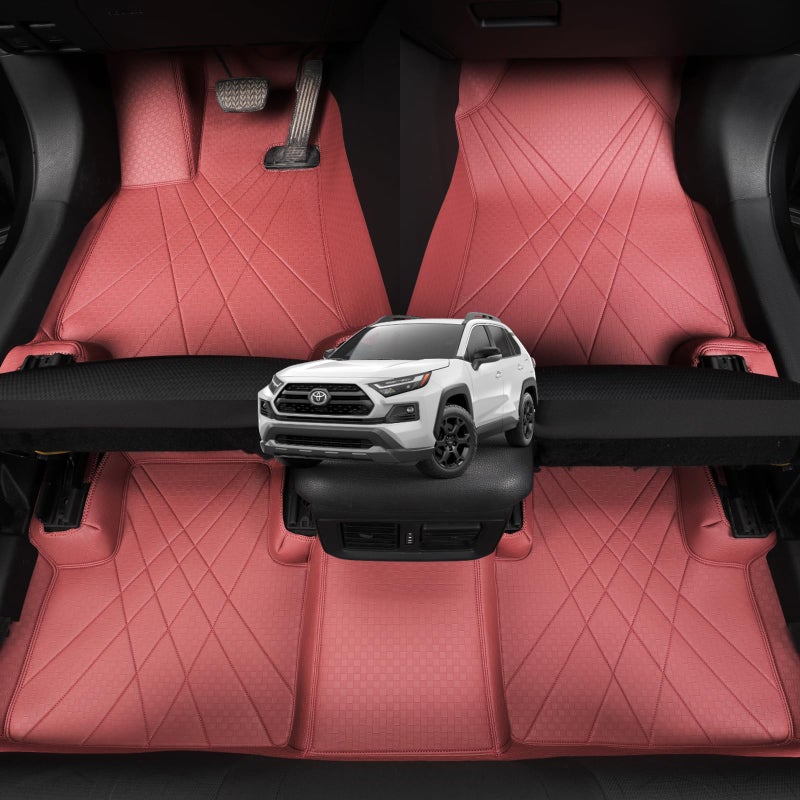 EKR Custom Floor Mats for Toyota RAV4 Hybrid only 20192025 Front 2nd Row Luxury Car Floor Mat Fit RAV4 2019 2020 2021 2022 2023 2024 2025 Leatherette Burgundy