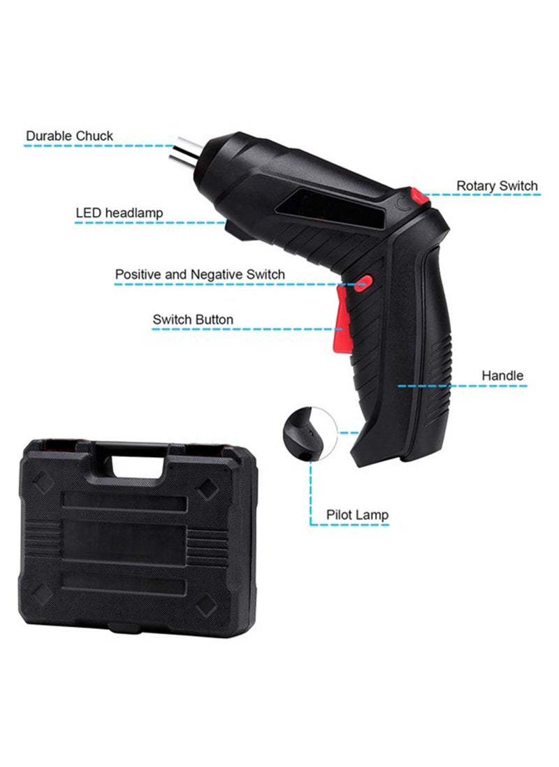 Swift Electric Screwdriver 45pcs, Twistable Handle-90 Degrees Rotate Perfect for Furniture Assembly, Home Use with Carrying Case, 3.6V 1300mAh Black  - Image 3