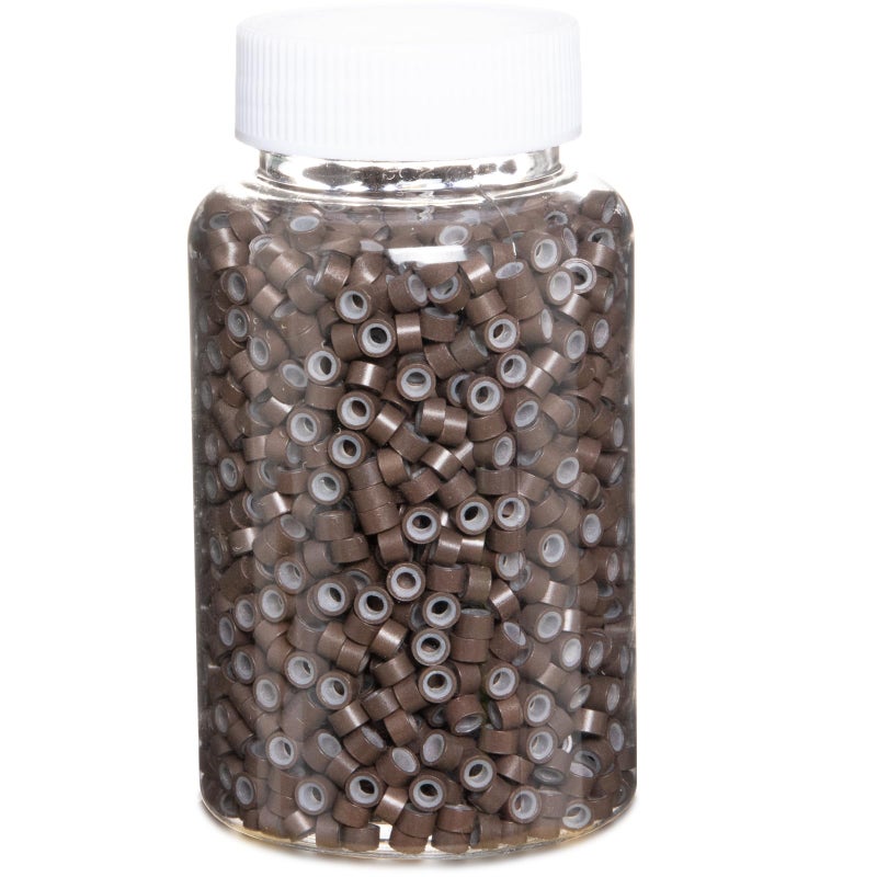 GOTDYA GOTDYA 2500pcs Hair Extentions Micro Rings Links Beads 5mm Silicone Lined Beads for Human Hair Extensions ToolBrown