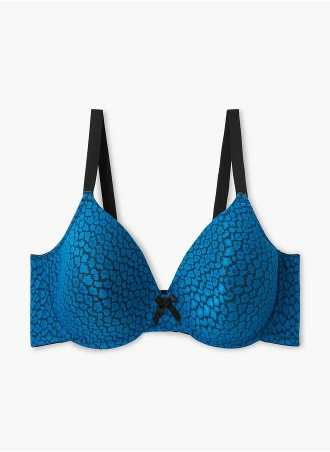 Aadaraya Aadaraya Printed Balconette Bra with Hook and Eye Closure
