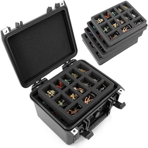 CASEMATIX Miniature Carrying Case for 43+ Miniatures - Hard Shell Miniature Storage Case with 3 Pre-Cut Foam Trays & 1 Customizable Tray Compatible with Warhammer 40k, DnD & More!, Black - Image 1