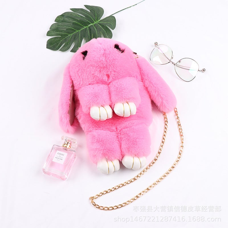 2024 Cute Plush Bunny Crossbody Kids Bag Bright pink 