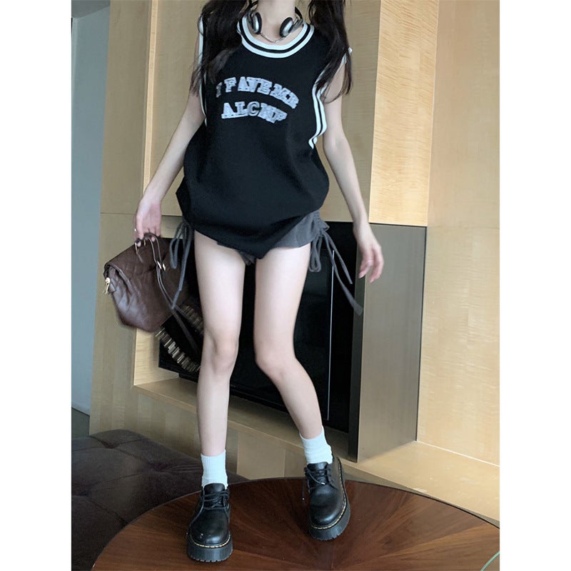Hong Kong Style Korean Style Loose Mid-length Black Sleeveless T-shirt Womens Summer Street Style Basketball Casual Sports Top ins Black  - Image 5