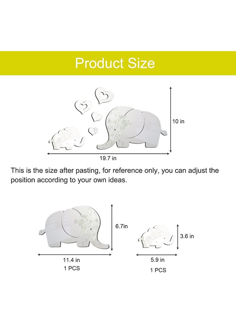 Incrizma Incrizma Elephant & Heart-Shaped Creative Mirror Wall Stickers, Reflective Acrylic Wall Mirror Decals, DIY 3D Wall Murals Decorations for Living Room, Bedroom, Sofa Backdrop (Elephant & Heart, Silver)  - Image 4